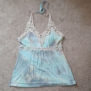 Venus Women's Lace Trim Halter Tie-Dye Top